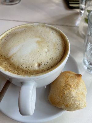 Cappuccino with cheese bread  at Veggie in Rotterdam