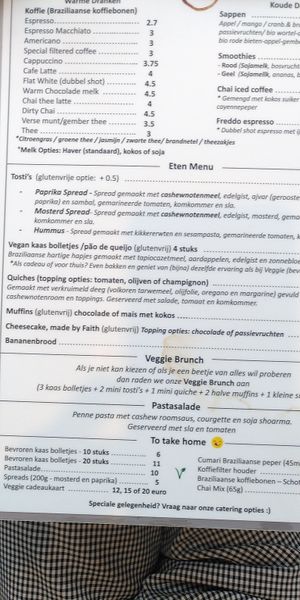 Menu at Veggie in Rotterdam