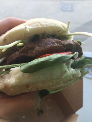 Almond burger..... amazing.  at Goddess Goods in Morro Bay