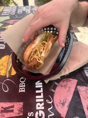 Hubs got the classic with brown mustard + relish  at The Moody Dog - Food Truck in Belfast