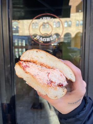 Sundried tomato tofu bagel  at Tompkins Square Bagels in New York City