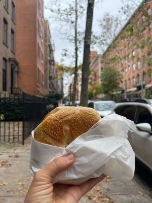 Plain tofu bagel at Tompkins Square Bagels in New York City