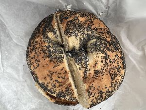 poppy seed, toasted, tofu cream cheese & jelly w/ actual fruit  at Tompkins Square Bagels in New York City