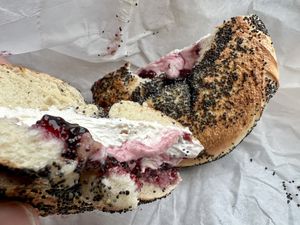 delishious bagel w/ tofu cream cheese  at Tompkins Square Bagels in New York City