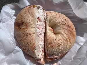 Sourdough with tofu sundried tomato  at Tompkins Square Bagels in New York City