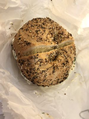 Everything bagel with artichoke n spinach   at Tompkins Square Bagels in New York City