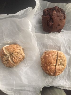 Yum! Vegan everything bagel and multigrain bagel. at Tompkins Square Bagels in New York City
