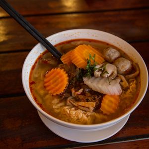 Fake meatball soup at Vitking House in Siem Reap