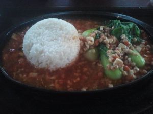 Tofu rice on hot plate 7000 khr at Vitking House in Siem Reap