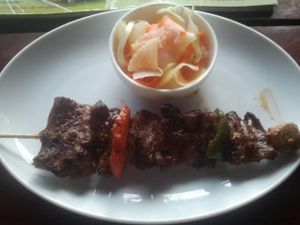 Straw mushrooms BBQ 4500 khr/stick at Vitking House in Siem Reap