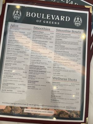 Menu at Boulevard of Greens in Fort Worth