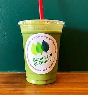 Ocean Drive Smoothie- tropical fruits and spinach at Boulevard of Greens in Fort Worth