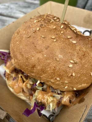 Chicken chipotle burger. Lovely schnitzel but the bun was too oversized and diminished the flavour of the chicken. Recommend this as a slider option  at MooFree Burgers - Food Truck in Morningside