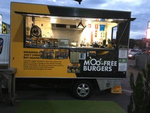 The truck early evening  at MooFree Burgers - Food Truck in Morningside