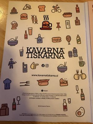 Menu  at Kavarna Tiskarna in Ljubljana