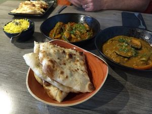 Garlic naan (so fluffy) and the rice & curries at Indi-Yang in Torquay