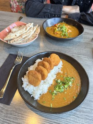Indi katsu, North Indian fry bhuna both with mock chicken.   at Indi-Yang in Torquay