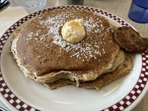 Pancakes with vegan sausage   at St Francis Fountain and Candy in San Francisco