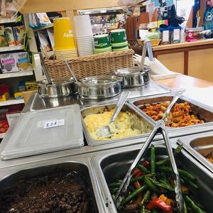 Delicious fast lunch on the hot bar at The Old Creamery Co-Op in Cummington
