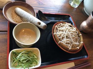 Cold sesame soba (vegan)- sesame, cucumber rich sesame sauce( contains komb kelp dashi broth)   at Cocoron in New York City
