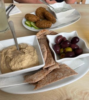 Hummus and falafel   at Vega in Tintagel