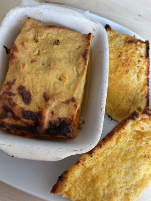 Lasagne and Garlic bread   at Vega in Tintagel