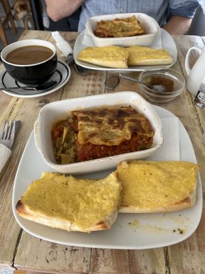 Lasagne with garlic bread😋  at Vega in Tintagel