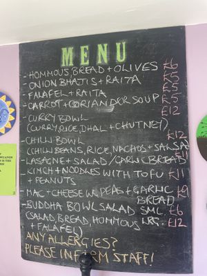 Menu  at Vega in Tintagel