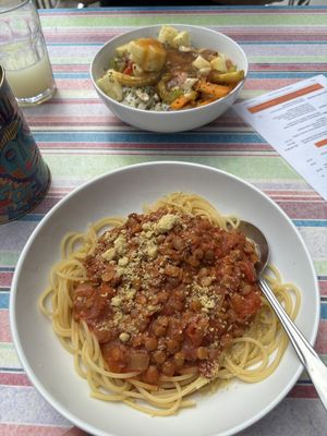 Lentil Bolognese and Stir Fry Bowl (we have chosen the small portion size here)  at Vega in Tintagel