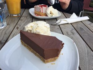 Chocolate and strawberry cheesecake  at Vega in Tintagel