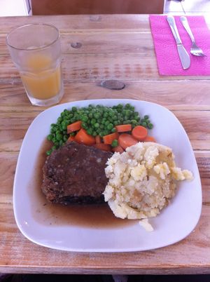 Lentil & walnut loaf with mash, veg and gravy at Vega in Tintagel