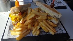 Vegan club sandwich and chips at Papagayo in Torremolinos