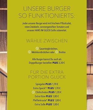 Burger bun options at Hans im Glück in Ingolstadt