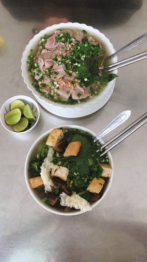 Vegetarian tofu Vietnamese pho and beef pho at Vietnamese Coffee & Noodle Soup in Siem Reap