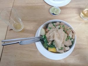 Tofu and tofu skin (i think) with loads and loads of veggies. This is the medium size. at Vietnamese Coffee & Noodle Soup in Siem Reap