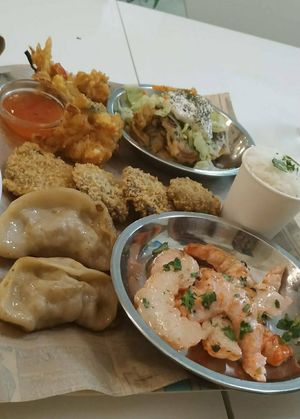 Mock shrimps were good! Dumplings too heavy. at Loving Hut in Valencia