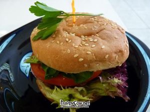 Vegan burger at Loving Hut in Valencia