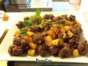 russian style soja 'beef' and potatoes at Loving Hut in Valencia
