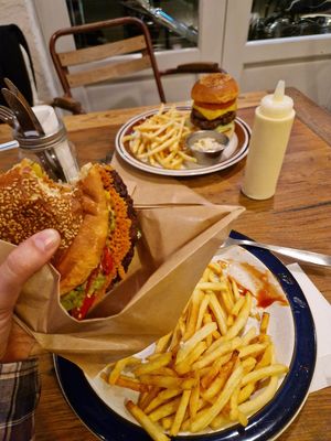 The one in my hand is the veggie burger at EvilTex in Takayama