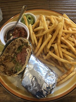 Vegan burrito comes with fries or salad  at EvilTex in Takayama