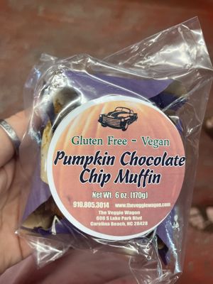 seasonal vegan pumpkin chocolate chip muffin   at The Veggie Wagon in Carolina Beach