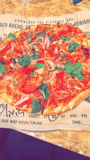 All vegan! I got it with vegan cheese and the vegan meat crumbles! at PizzaRev in Sioux Falls