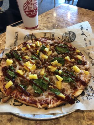 Vegan daiya pizza w/ Beyond Meat Sausage  at PizzaRev in Sioux Falls