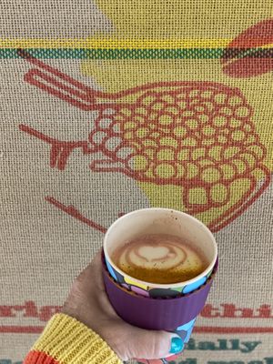 Beet root latte w/turmeric and sesame ‘milk’ in my own bamboo cup! Incredibly warm and satisfying  Happy New Year 2021!  at BEAT Brew Bar in Valencia
