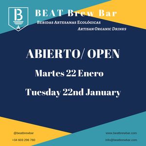 Beat Brew Bar estará abierto en el festivo del 22 Enero. 
Beat Brew Bar will be open on the public holiday Tuesday 22 January.
9´30am-4pm at BEAT Brew Bar in Valencia