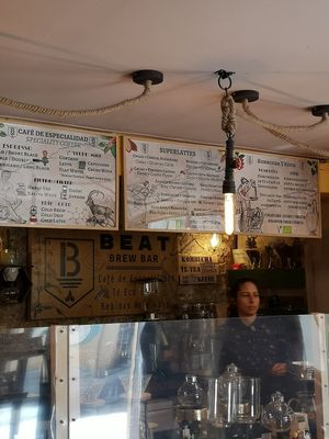 The list of speciality coffees, including superlattes at BEAT Brew Bar in Valencia