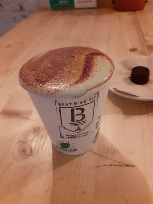 Superlatte of blue seaweed and passion fruit with coconut milk at BEAT Brew Bar in Valencia