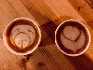 Coffee that makes you smile! A piggy and a heart. Good ‘till the last drop!! at BEAT Brew Bar in Valencia