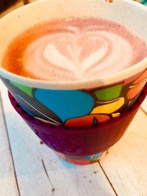 Latte de remolacha - AMAZING! (Beetroot latte with Chufa plant based ‘milk’)  at BEAT Brew Bar in Valencia