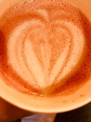 A beautiful and yummy Latte de remolacha - AMAZING! (Beetroot latte with Chufa plant based ‘milk’)  at BEAT Brew Bar in Valencia